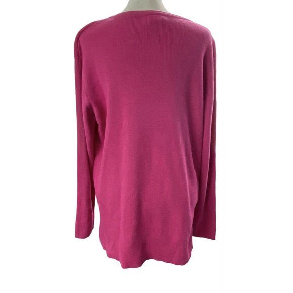 KOOS Of Course Women Ramie Silk Sweater Geometric Applique Sz M Pink 79-44 - Picture 2 of 11